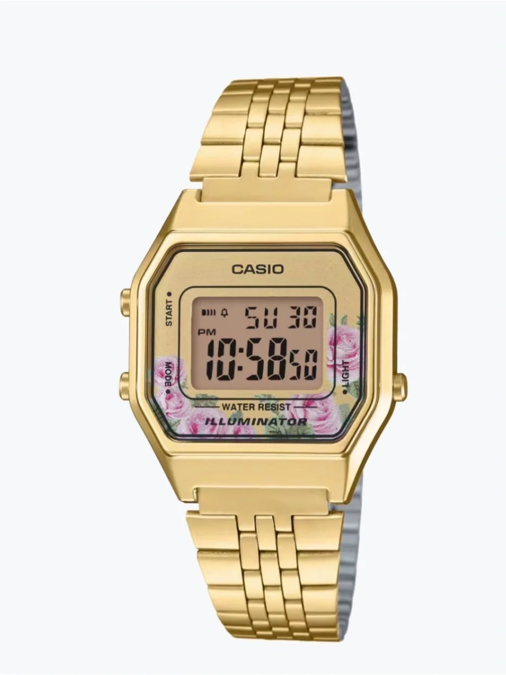 Casio Women's Gold Tone Digital Watch Mid-Size Floral Design trendy Watch